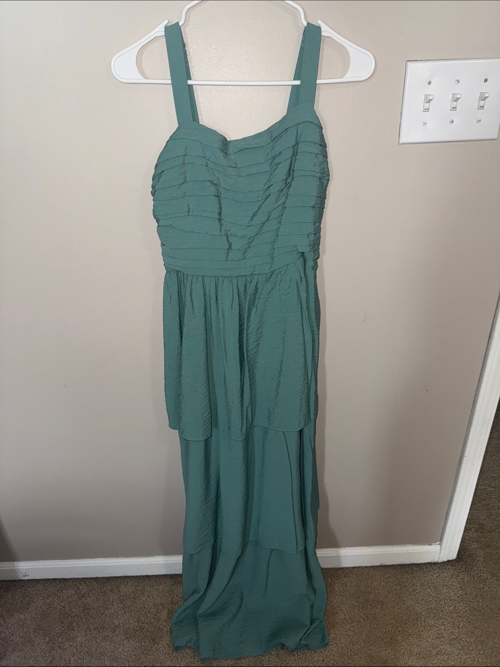 Pleated Teal Tiered Maxi Dress